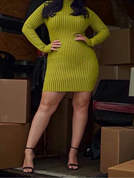 Ashley Graham Dresses & Skirts - Ashley Graham Chartreuse Ribbed Long-Sleeve Mini Dress